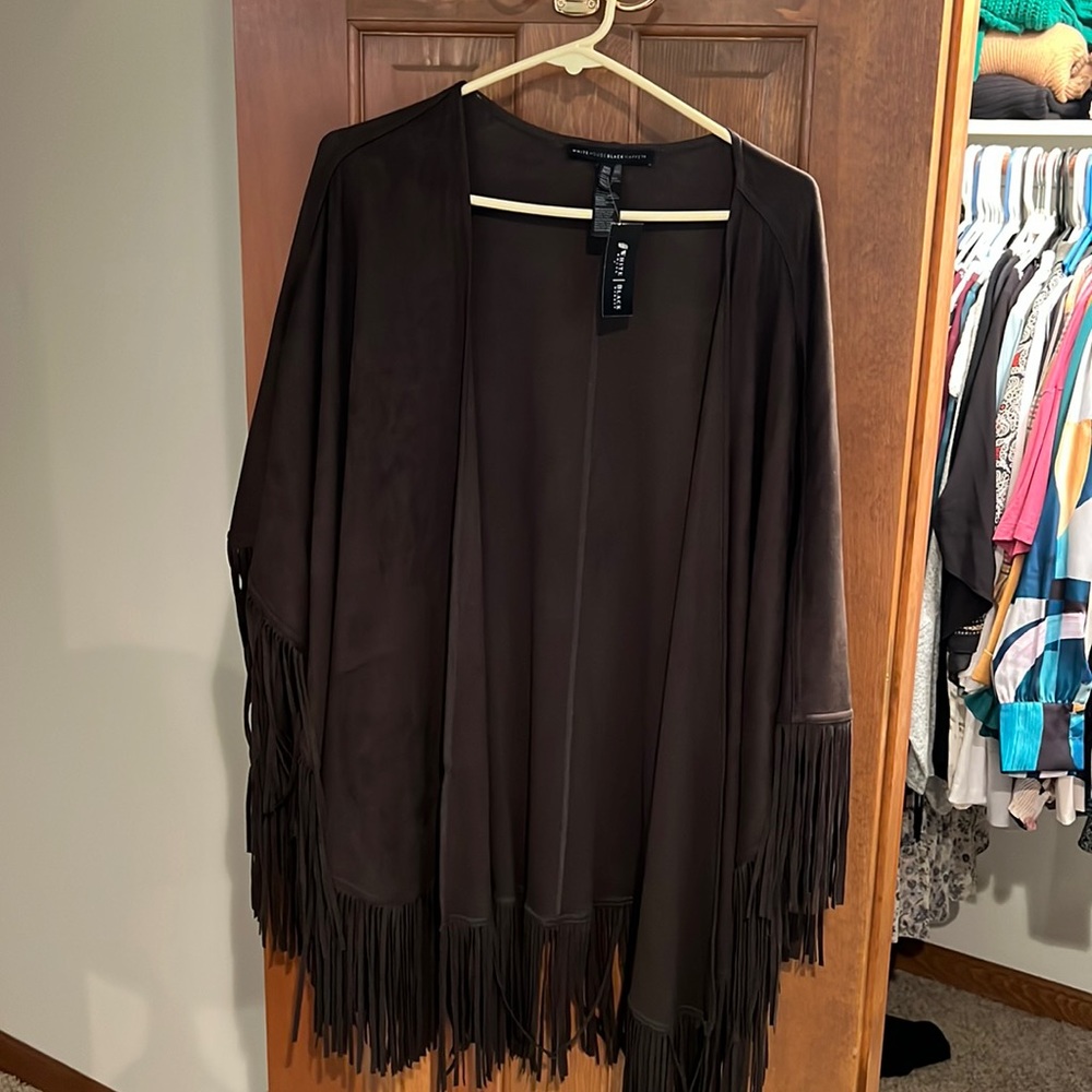 White House Black Market chocolate brown fringed wrap.